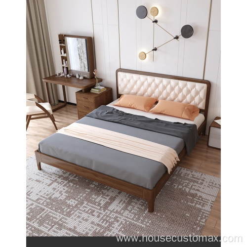 Apartment Solid Wood Frame Leather Backrest Household Bed